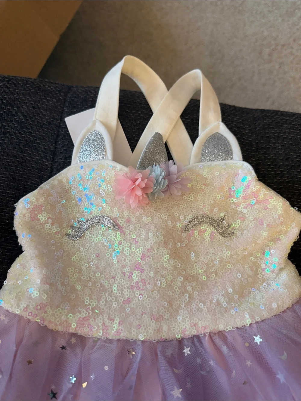 Zunie Lavender and White Sparkle Unicorn Tulle Dress